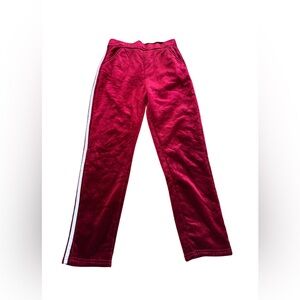 Women’s Red Velvet Fleece Joggers Dark Red White Stripe Size L/XL EUC
